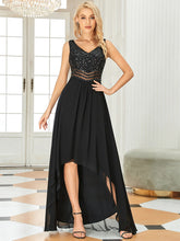Load image into Gallery viewer, Color=Black | Elegant Paillette &amp; Chiffon V-Neck A-Line Sleeveless Plus Size Evening Dresses-Black 1