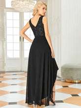 Load image into Gallery viewer, Color=Black | Elegant Paillette &amp; Chiffon V-Neck A-Line Sleeveless Plus Size Evening Dresses-Black 2