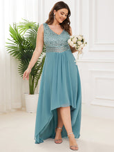 Load image into Gallery viewer, Color=Dusty Blue | Elegant Paillette &amp; Chiffon V-Neck A-Line Sleeveless Plus Size Evening Dresses-Dusty Blue 4