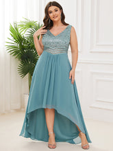 Load image into Gallery viewer, Color=Dusty Blue | Elegant Paillette &amp; Chiffon V-Neck A-Line Sleeveless Plus Size Evening Dresses-Dusty Blue 1
