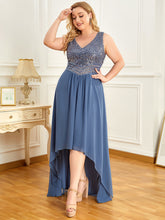 Load image into Gallery viewer, Color=Dusty Navy | Elegant Paillette &amp; Chiffon V-Neck A-Line Sleeveless Plus Size Evening Dresses-Dusty Navy 3