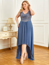 Load image into Gallery viewer, Color=Dusty Navy | Elegant Paillette &amp; Chiffon V-Neck A-Line Sleeveless Plus Size Evening Dresses-Dusty Navy 4