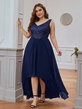 Load image into Gallery viewer, Color=Navy Blue | Elegant Paillette &amp; Chiffon V-Neck A-Line Sleeveless Plus Size Evening Dresses-Navy Blue 4