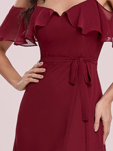 Load image into Gallery viewer, Color=Burgundy | Dainty Chiffon Bridesmaid Dresses With Ruffles Sleeves With Side Slit-Burgundy 5
