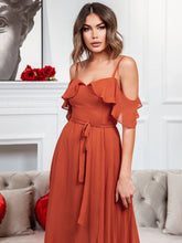 Load image into Gallery viewer, Color=Burnt orange | Dainty Chiffon Bridesmaid Dresses With Ruffles Sleeves With Side Slit-Burnt orange 3