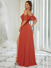 Load image into Gallery viewer, Color=Burnt orange | Dainty Chiffon Bridesmaid Dresses With Ruffles Sleeves With Side Slit-Burnt orange 5
