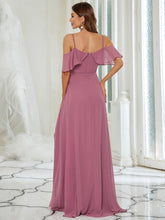 Load image into Gallery viewer, Color=Orchid | Dainty Chiffon Bridesmaid Dresses With Ruffles Sleeves With Side Slit-Orchid 2