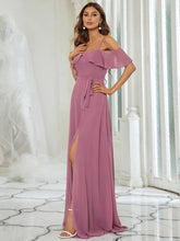 Load image into Gallery viewer, Color=Orchid | Dainty Chiffon Bridesmaid Dresses With Ruffles Sleeves With Side Slit-Orchid 4