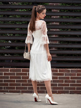 Load image into Gallery viewer, Color=Cream | Women&#39;S Simple Knee-Length Lace Causl Dress With 3/4 Sleeves-Cream 7