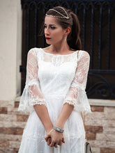 Load image into Gallery viewer, Color=Cream | Women&#39;S Simple Knee-Length Lace Causl Dress With 3/4 Sleeves-Cream 8