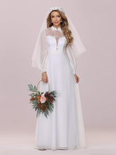 Load image into Gallery viewer, Color=White | Simple Chiffon Wedding Dress With Chinese Style Collar-White 6