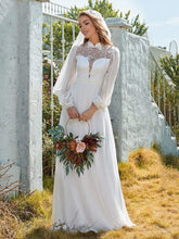 Load image into Gallery viewer, Color=White | Simple Chiffon Wedding Dress With Chinese Style Collar-White 3