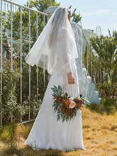 Load image into Gallery viewer, Color=White | Simple Chiffon Wedding Dress With Chinese Style Collar-White 4