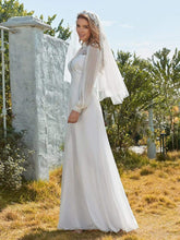 Load image into Gallery viewer, Color=White | Simple Chiffon Wedding Dress With Chinese Style Collar-White 5