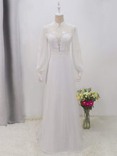 Load image into Gallery viewer, Color=White | Simple Chiffon Wedding Dress With Chinese Style Collar-White 8
