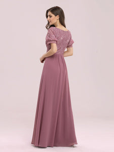 Color=Purple Orchid | Stylish V Neck A-Line Chiffon Wedding Dress For Women With Lace-Purple Orchid 2