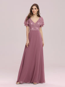 Color=Purple Orchid | Stylish V Neck A-Line Chiffon Wedding Dress For Women With Lace-Purple Orchid 3