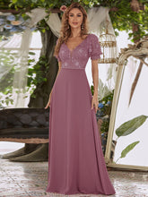 Load image into Gallery viewer, Color=Purple Orchid | Stylish V Neck A-Line Chiffon Wedding Dress For Women With Lace-Purple Orchid 6
