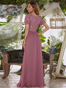 Color=Purple Orchid | Stylish V Neck A-Line Chiffon Wedding Dress For Women With Lace-Purple Orchid 7