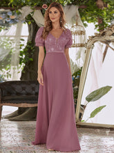 Load image into Gallery viewer, Color=Purple Orchid | Stylish V Neck A-Line Chiffon Wedding Dress For Women With Lace-Purple Orchid 9