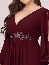 Load image into Gallery viewer, Color=Burgundy | Wholesale Chiffon Plus Size Evening Dresses With Long Lantern Sleeves-Burgundy 5