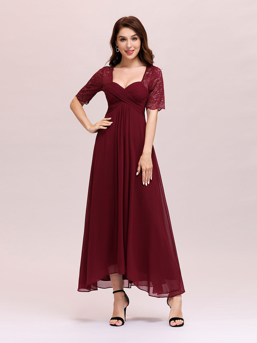 Color=Burgundy | Sexy Sweetheart Neckline Wholesale Chiffon Cocktail Dress With Lace-Burgundy 1