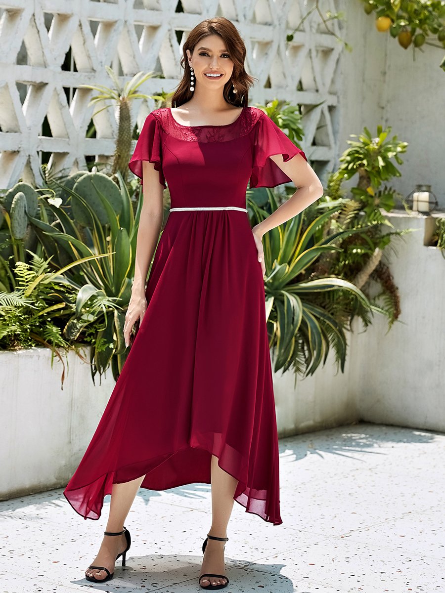 Color=Burgundy | Women'S Casual Boat Neck A-Line Midi Dress Wholesale-Burgundy 1