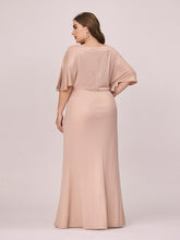 Load image into Gallery viewer, Color=Blush | Elegant V Neck Fishtail Plus Size Evening Dress Wholesale-Blush 2