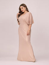 Load image into Gallery viewer, Color=Blush | Elegant V Neck Fishtail Plus Size Evening Dress Wholesale-Blush 3