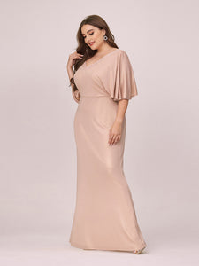 Color=Blush | Elegant V Neck Fishtail Plus Size Evening Dress Wholesale-Blush 3