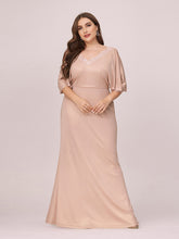 Load image into Gallery viewer, Color=Blush | Elegant V Neck Fishtail Plus Size Evening Dress Wholesale-Blush 4