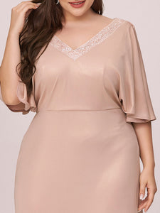 Color=Blush | Elegant V Neck Fishtail Plus Size Evening Dress Wholesale-Blush 5