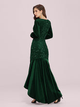 Load image into Gallery viewer, Color=Dark Green | Gorgeous V Neck Sequin &amp; Velvet High-Low Plus Size Party Dress-Dark Green 2