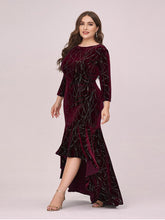 Load image into Gallery viewer, Color=Burgundy | Elegant Plus Size Bodycon High-Low Velvet Party Dress-Burgundy 3