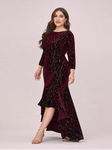 Color=Burgundy | Elegant Plus Size Bodycon High-Low Velvet Party Dress-Burgundy 3