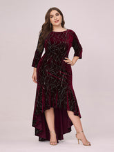 Load image into Gallery viewer, Color=Burgundy | Elegant Plus Size Bodycon High-Low Velvet Party Dress-Burgundy 4