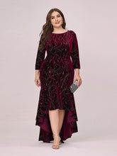 Load image into Gallery viewer, Color=Burgundy | Elegant Plus Size Bodycon High-Low Velvet Party Dress-Burgundy 1