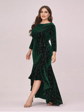 Load image into Gallery viewer, Color=Dark Green | Elegant Plus Size Bodycon High-Low Velvet Party Dress-Dark Green 3