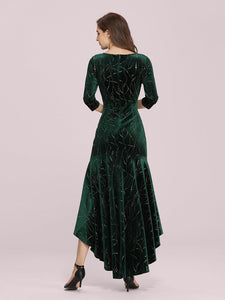 Color=Dark Green | Elegant Plus Size Bodycon High-Low Velvet Party Dress-Dark Green 5