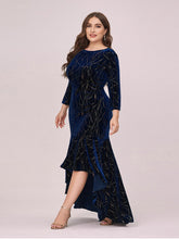 Load image into Gallery viewer, Color=Navy Blue | Elegant Plus Size Bodycon High-Low Velvet Party Dress-Navy Blue 3