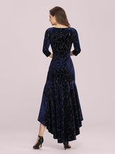 Load image into Gallery viewer, Color=Navy Blue | Elegant Plus Size Bodycon High-Low Velvet Party Dress-Navy Blue 2
