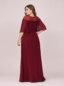 Color=Burgundy | Women'S Fluttering A-Line Wholesale Chiffon Plus Size Evening Dress-Burgundy 2