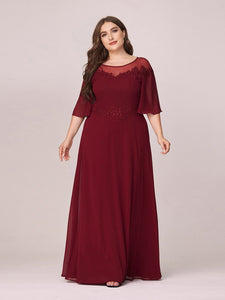 Color=Burgundy | Women'S Fluttering A-Line Wholesale Chiffon Plus Size Evening Dress-Burgundy 4
