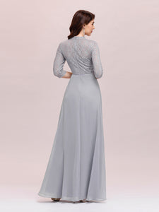 Color=Grey | Women'S Fashion A-Line Chiffon Evening Dress With Sequin-Grey 2
