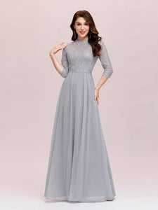 Color=Grey | Women'S Fashion A-Line Chiffon Evening Dress With Sequin-Grey 1