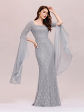 Load image into Gallery viewer, Color=Grey | Stylish Fishtail Squre Neckline Wholesale Prom Dress With Angle Sleeves-Grey 5