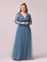 Load image into Gallery viewer, Color=Dusty Navy | Elegant Plus Size Tulle Maxi Long Evening Dress with Sequin-Dusty Navy 4