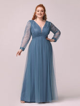 Load image into Gallery viewer, Color=Dusty Navy | Elegant Plus Size Tulle Maxi Long Evening Dress with Sequin-Dusty Navy 1