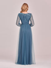 Load image into Gallery viewer, Color=Dusty Navy | Sexy Deep V Neck Sequin &amp; Tulle Maxi Long Evening Dress-Dusty Navy 2