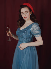 Load image into Gallery viewer, Color=Dusty Navy | Gorgeous V Neck Tulle Knee-Length Wholesale Cocktail Dress With Sequin-Dusty Navy 7